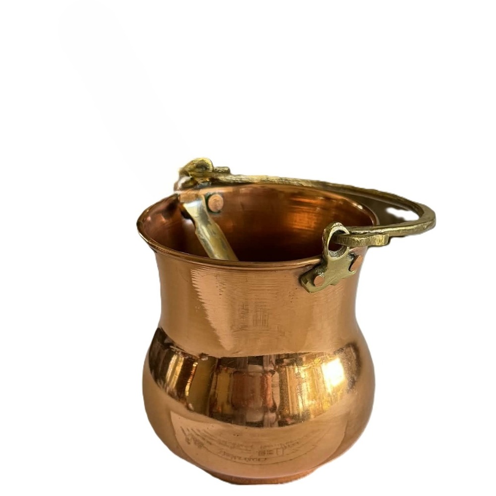 Vintage Copper Bucket with Hinged Brass Handle Cachepot Planter Rustic Decor